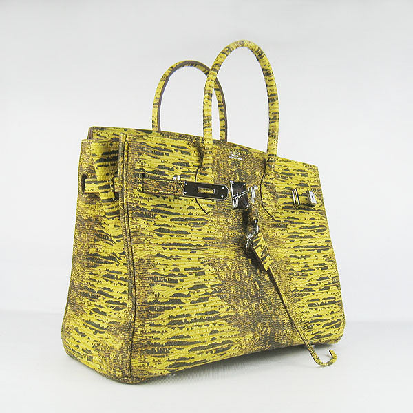 Luxury Hermes Birkin 30cm Lizard Pattern Handbag 6088 Yellow/Silver