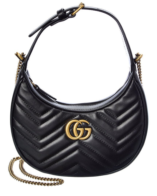 Luxury Gucci Trending 2025 GG Marmont Half Moon Shaped Mini Leather Crossbody, Black