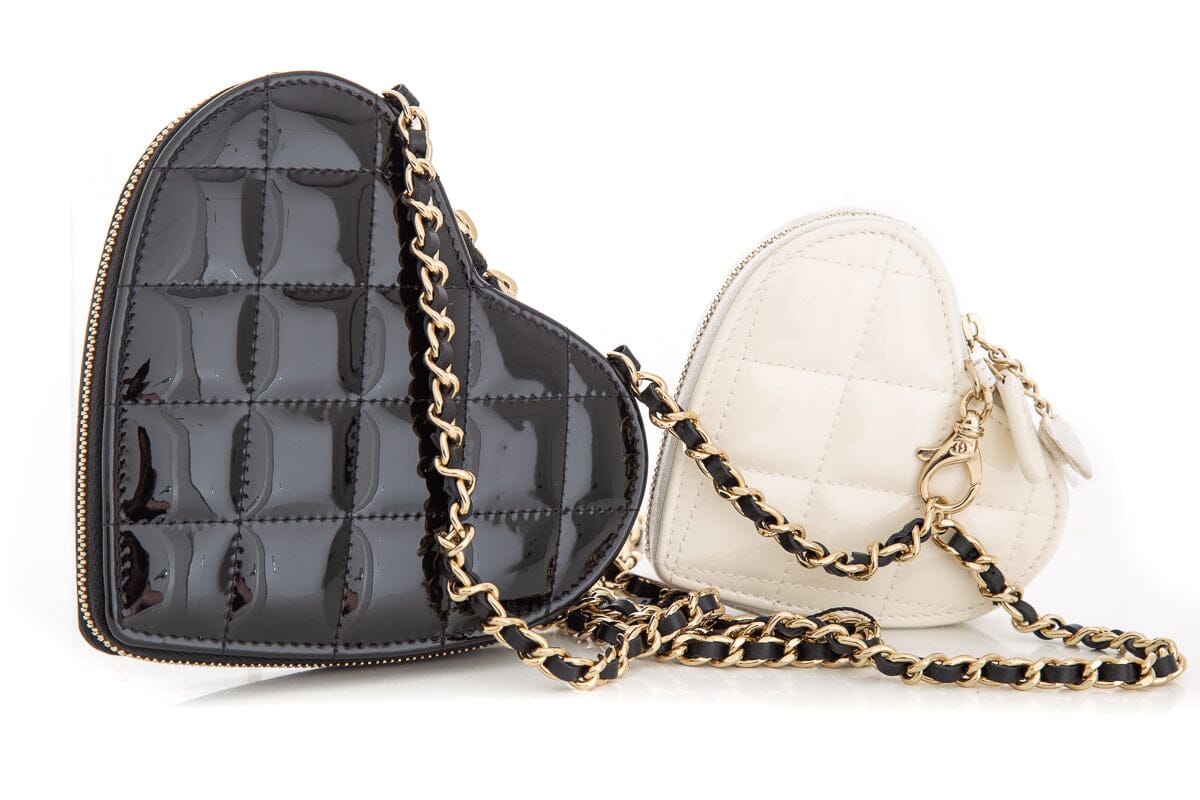 Luxury Chanel Patent Calfskin Resin Quilted CC Heart Clutch Shoulder Bag