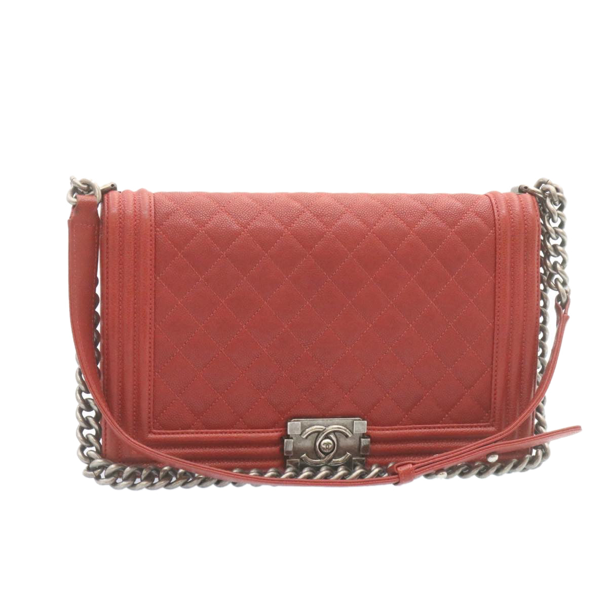 CHANEL Boy  Matelasse Chain Flap Shoulder Bag Leather Red CC  28281A