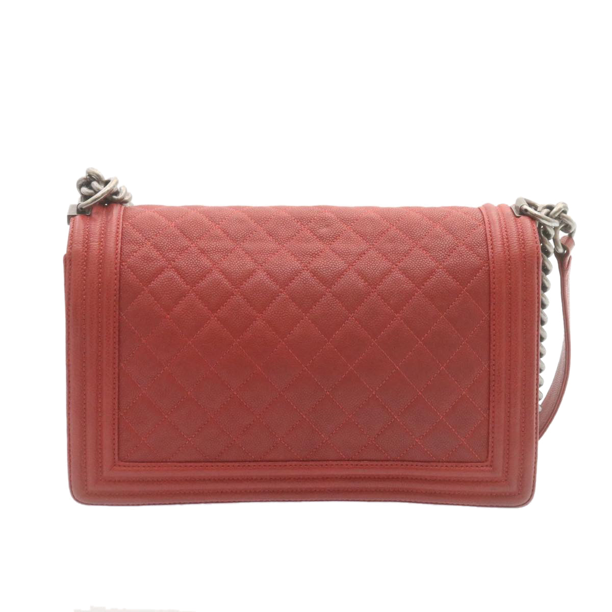 CHANEL Boy  Matelasse Chain Flap Shoulder Bag Leather Red CC  28281A
