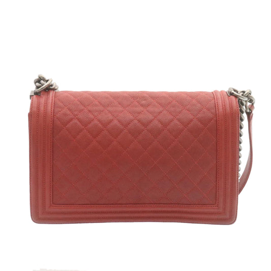 CHANEL Boy  Matelasse Chain Flap Shoulder Bag Leather Red CC  28281A