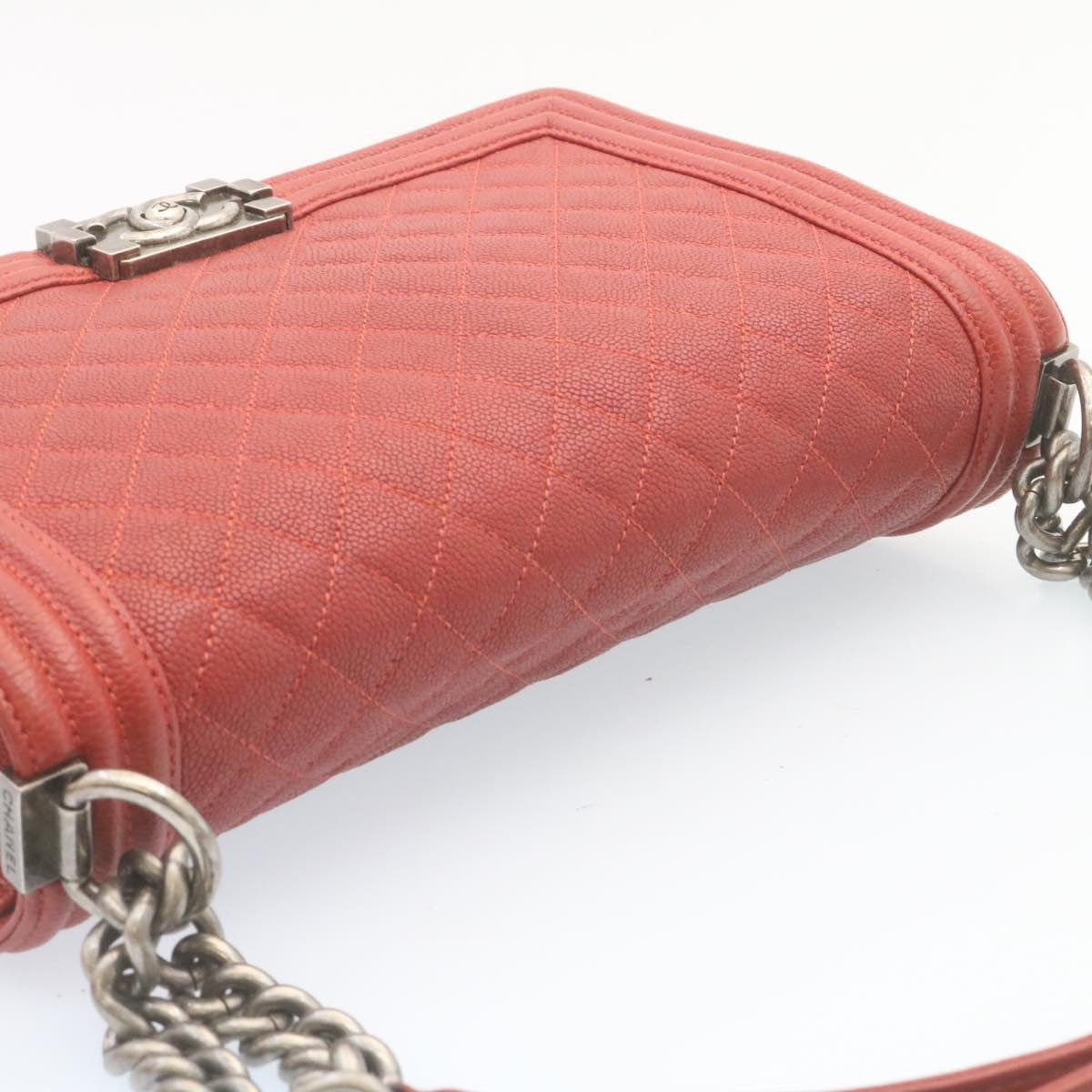 CHANEL Boy  Matelasse Chain Flap Shoulder Bag Leather Red CC  28281A