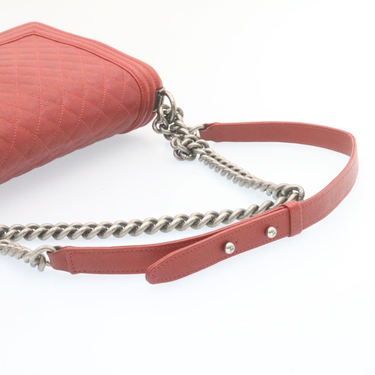 CHANEL Boy  Matelasse Chain Flap Shoulder Bag Leather Red CC  28281A
