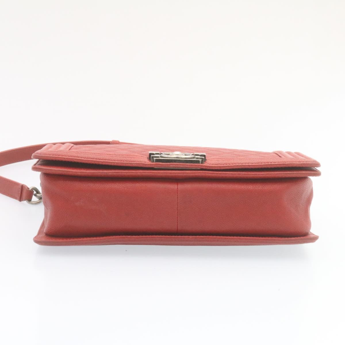CHANEL Boy  Matelasse Chain Flap Shoulder Bag Leather Red CC  28281A