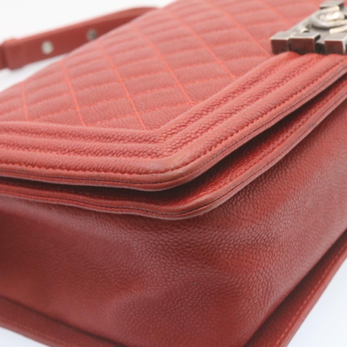 CHANEL Boy  Matelasse Chain Flap Shoulder Bag Leather Red CC  28281A