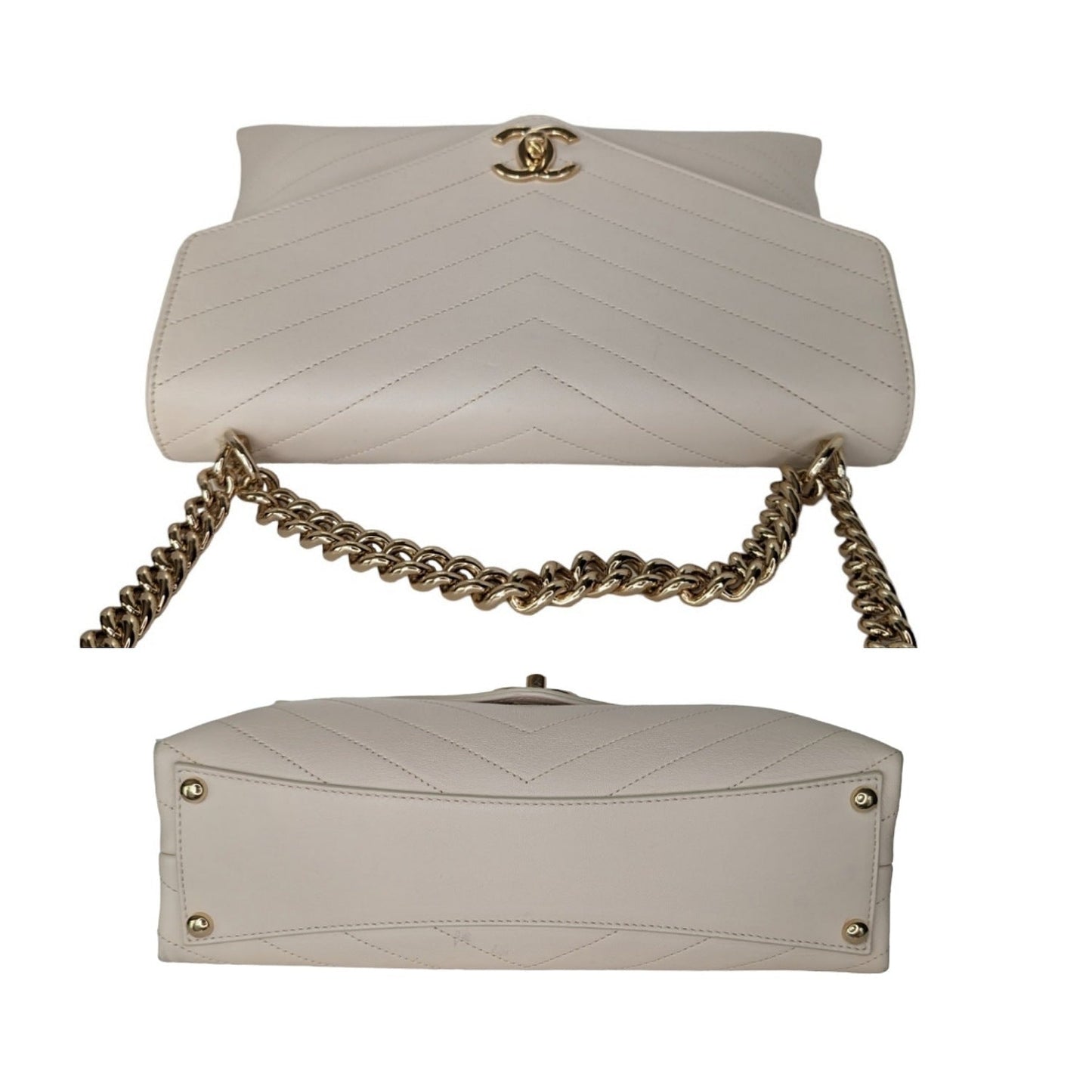 Luxury Chanel bag Cream Chevron Leather Coco Envelope Shoulder Bag