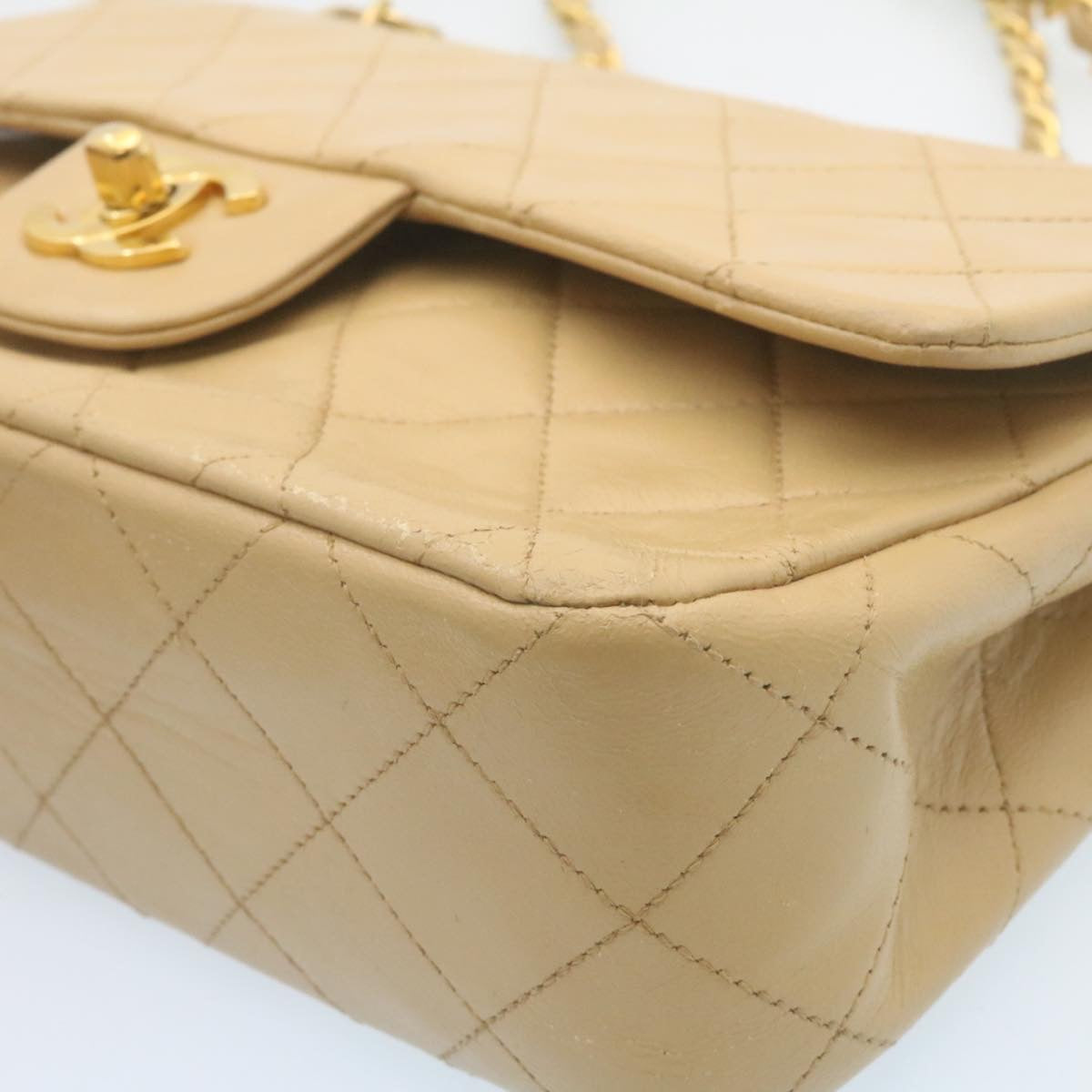 CHANEL Classic Matelasse23 Chain Flap Shoulder Bag Lamb Skin Beige  28468