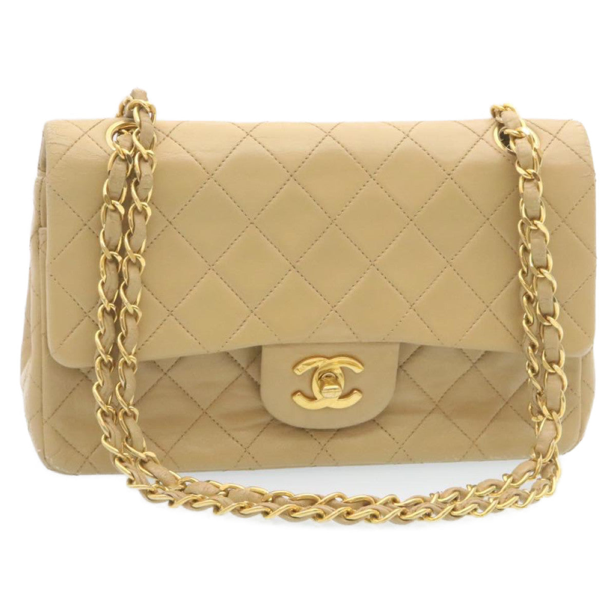 CHANEL Classic Matelasse23 Chain Flap Shoulder Bag Lamb Skin Beige  28468