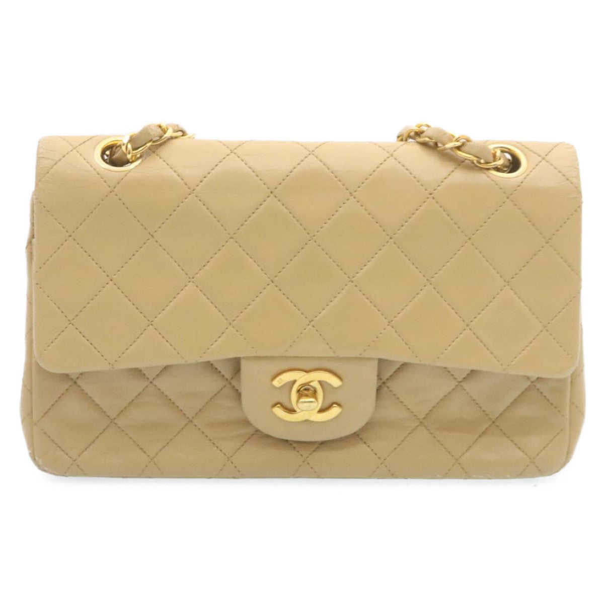 CHANEL Classic Matelasse23 Chain Flap Shoulder Bag Lamb Skin Beige  28468