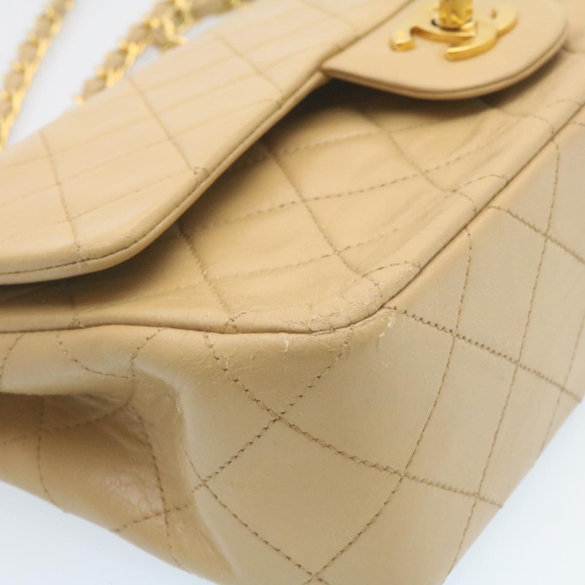 CHANEL Classic Matelasse23 Chain Flap Shoulder Bag Lamb Skin Beige  28468