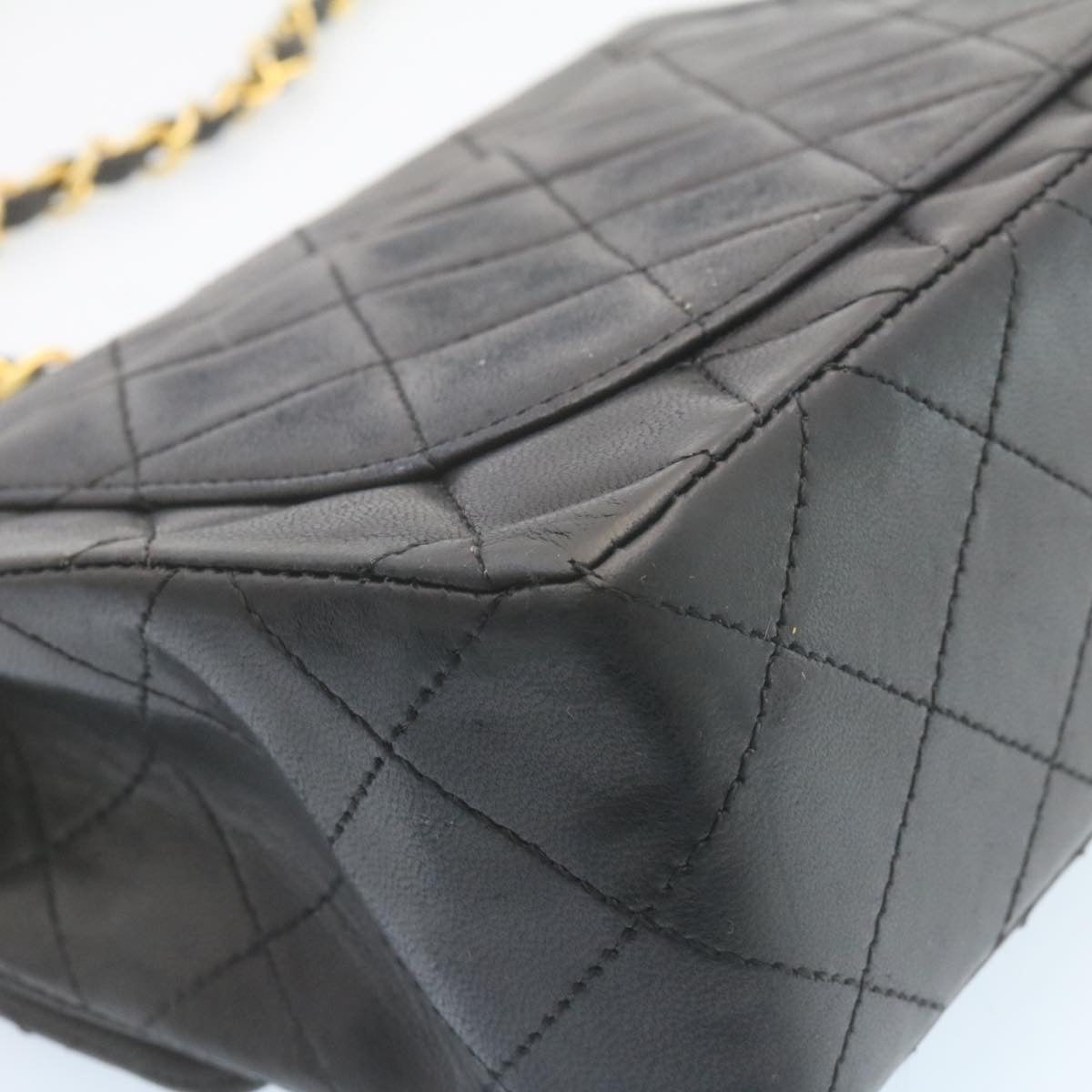 CHANEL Mini Matelasse Chain Flap Shoulder Bag Lamb Skin Black Gold  28471A