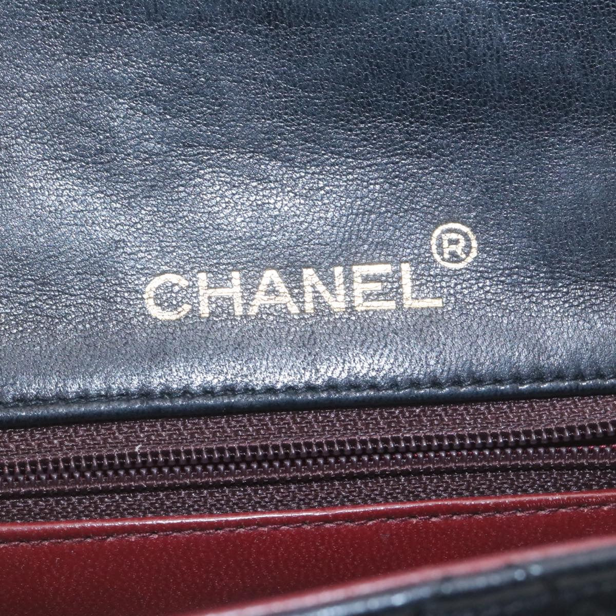 CHANEL Mini Matelasse Chain Flap Shoulder Bag Lamb Skin Black Gold  28471A