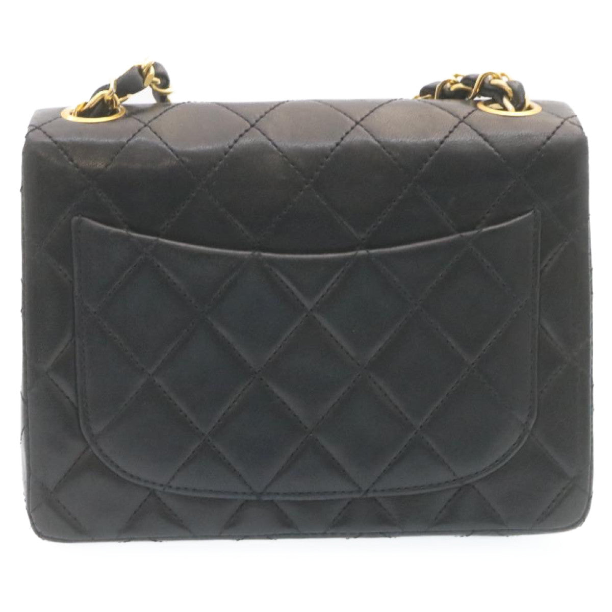 CHANEL Mini Matelasse Chain Flap Shoulder Bag Lamb Skin Black Gold  28471A