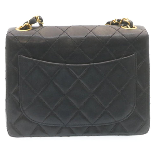 CHANEL Mini Matelasse Chain Flap Shoulder Bag Lamb Skin Black Gold  28471A