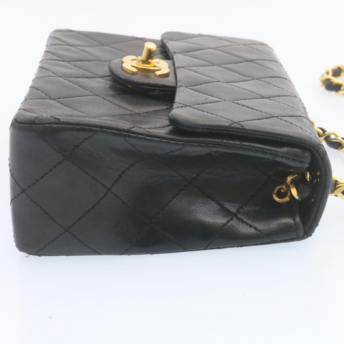 CHANEL Mini Matelasse Chain Flap Shoulder Bag Lamb Skin Black Gold  28471A