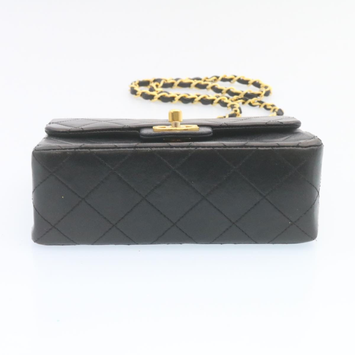 CHANEL Mini Matelasse Chain Flap Shoulder Bag Lamb Skin Black Gold  28471A