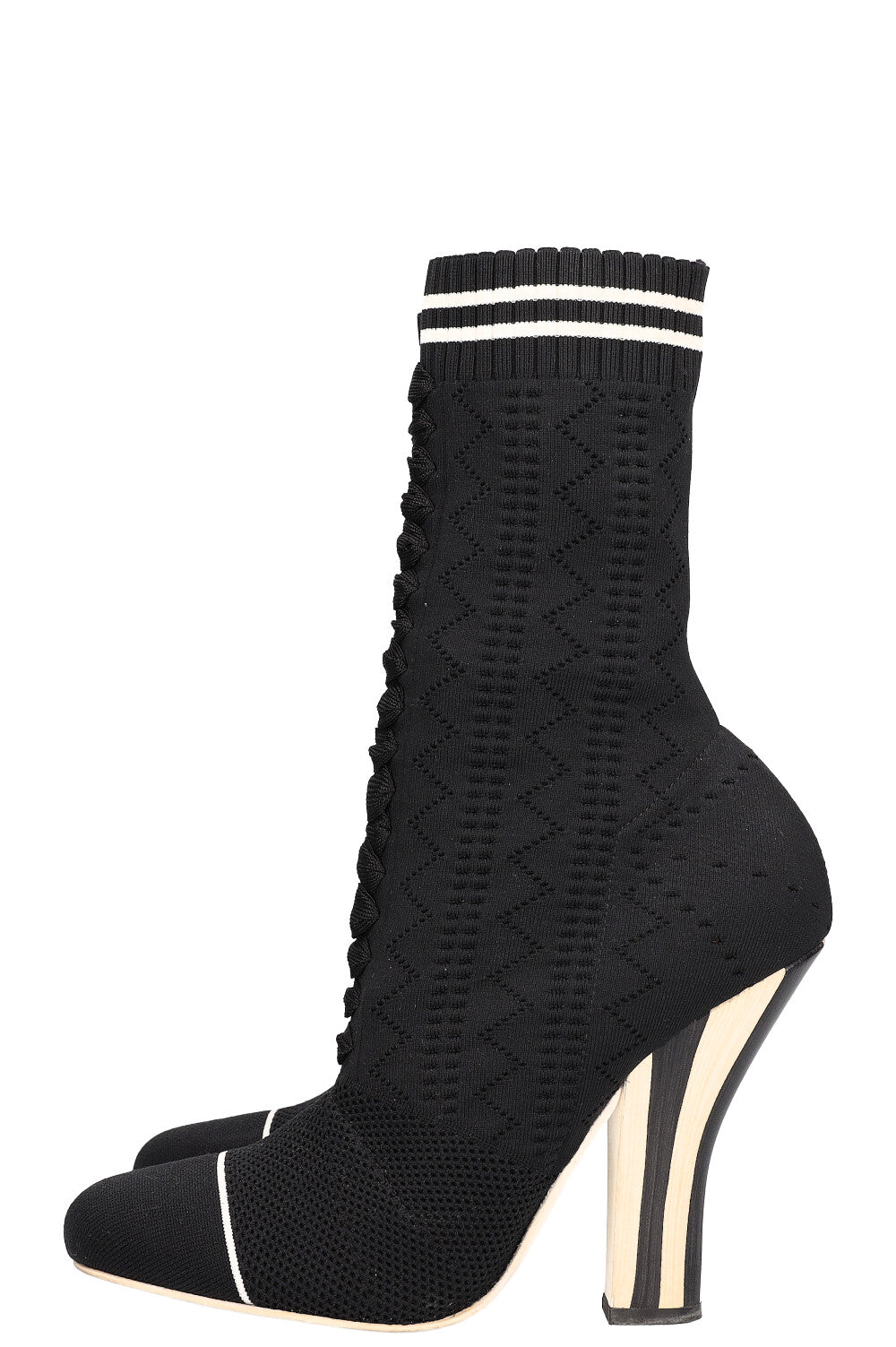 Luxury Fendi Heels Boots Stretch Fabric Black