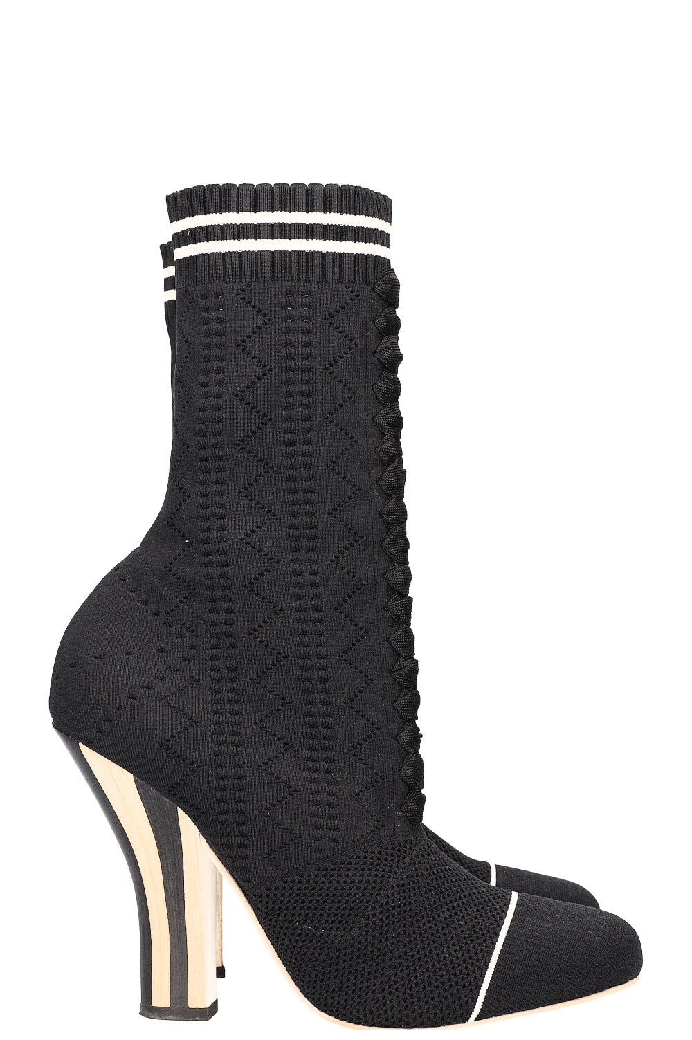 Luxury Fendi Heels Boots Stretch Fabric Black