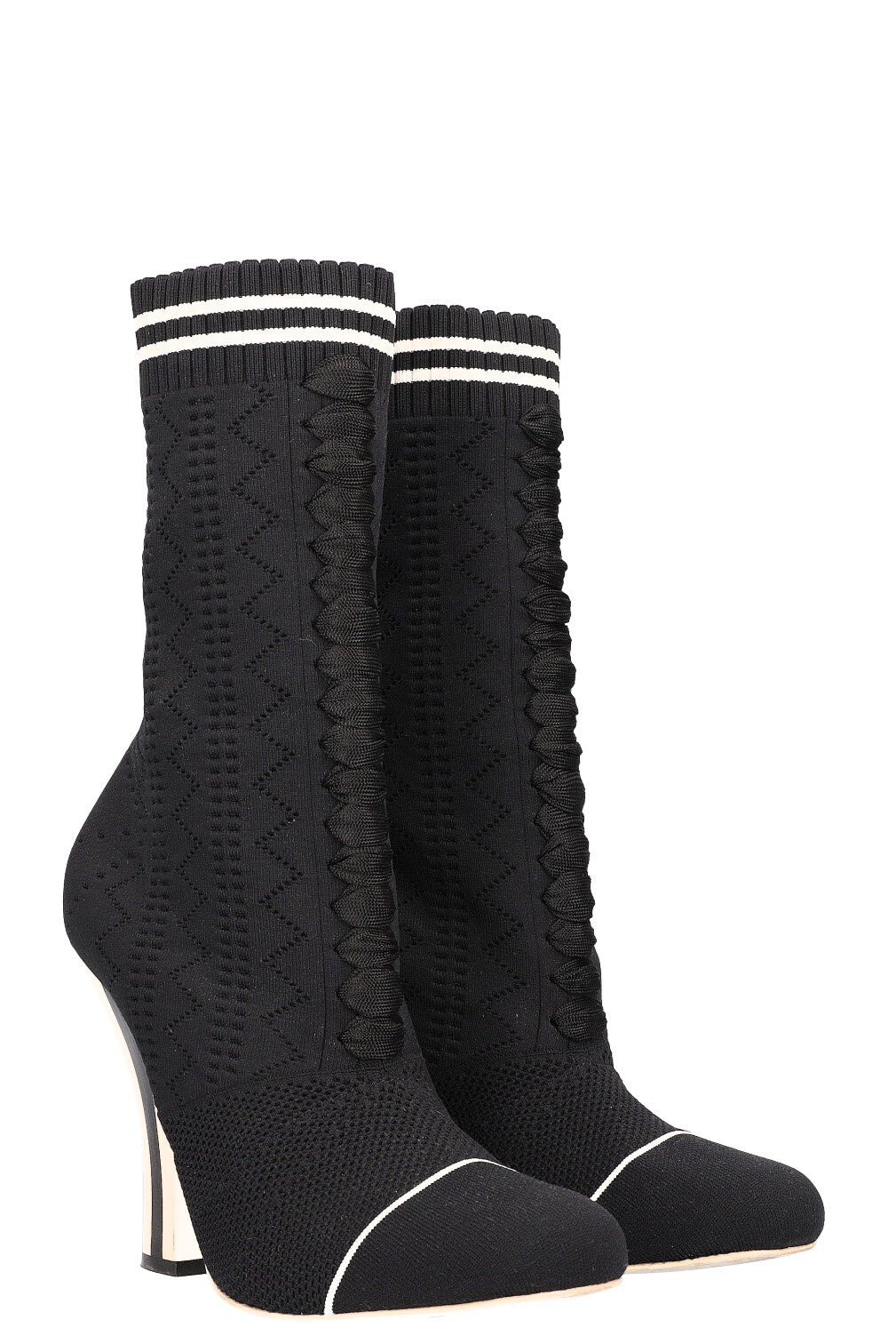 Luxury Fendi Heels Boots Stretch Fabric Black
