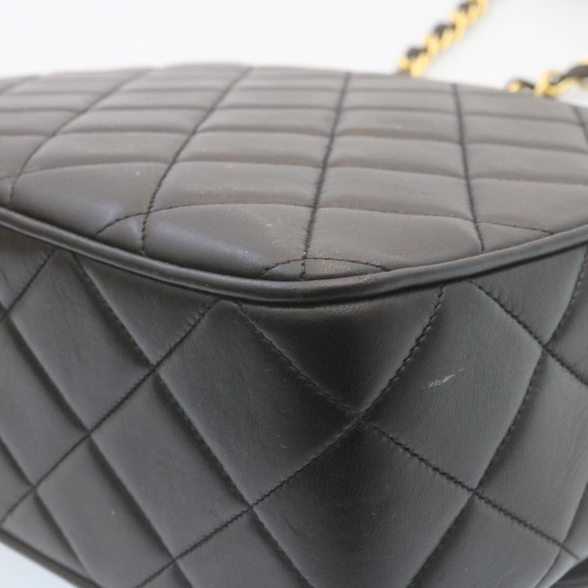 CHANEL Matelasse Chain Flap Shoulder Bag Lamb Skin Black Gold CC  28632A