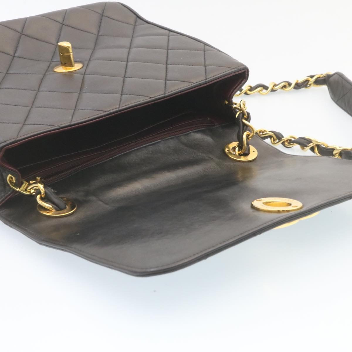 CHANEL Matelasse Chain Flap Shoulder Bag Lamb Skin Black Gold CC  28632A