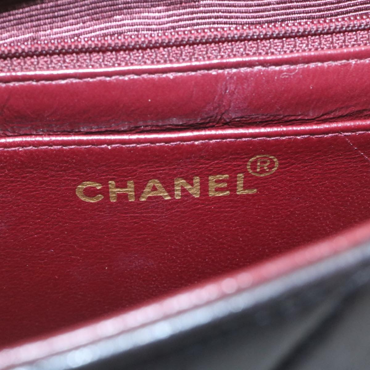 CHANEL Matelasse Chain Flap Shoulder Bag Lamb Skin Black Gold CC  28632A