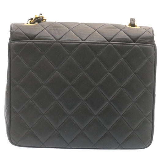 CHANEL Matelasse Chain Flap Shoulder Bag Lamb Skin Black Gold CC  28632A