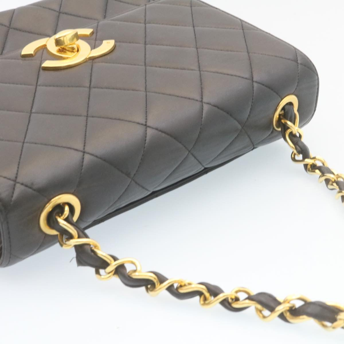 CHANEL Matelasse Chain Flap Shoulder Bag Lamb Skin Black Gold CC  28632A