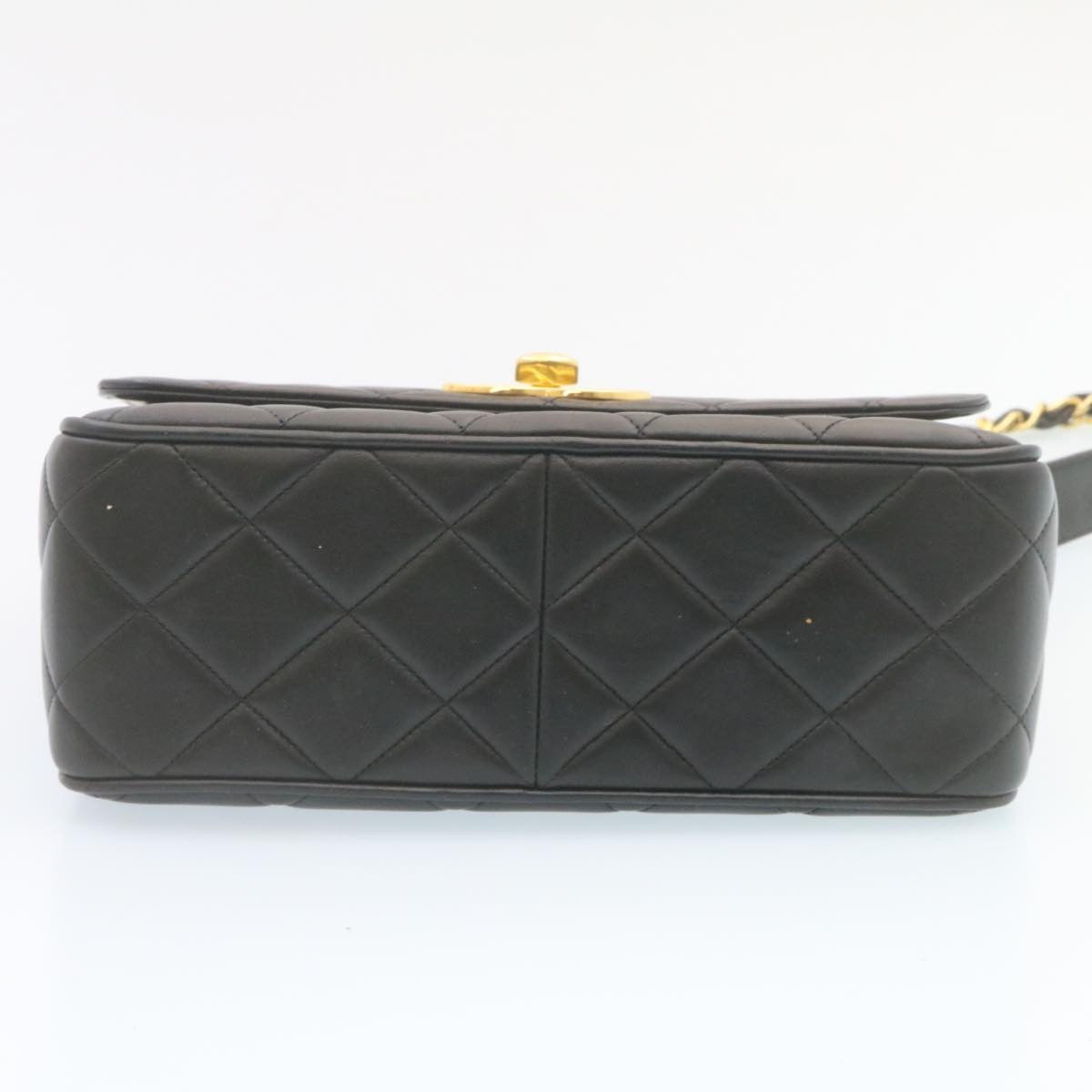 CHANEL Matelasse Chain Flap Shoulder Bag Lamb Skin Black Gold CC  28632A