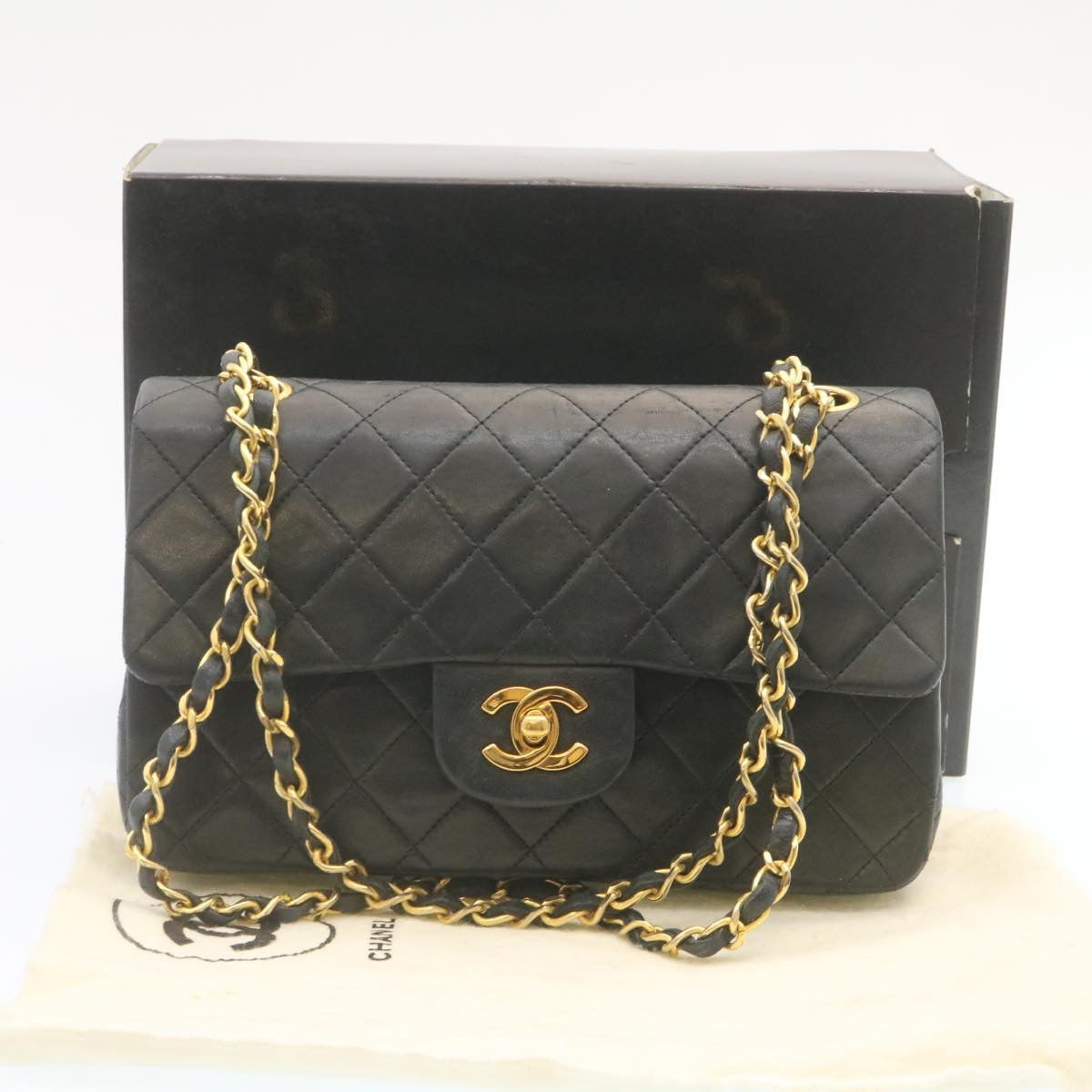 CHANEL Classic Matelasse 23 Chain Flap Shoulder Bag Lamb Skin Black  28634A