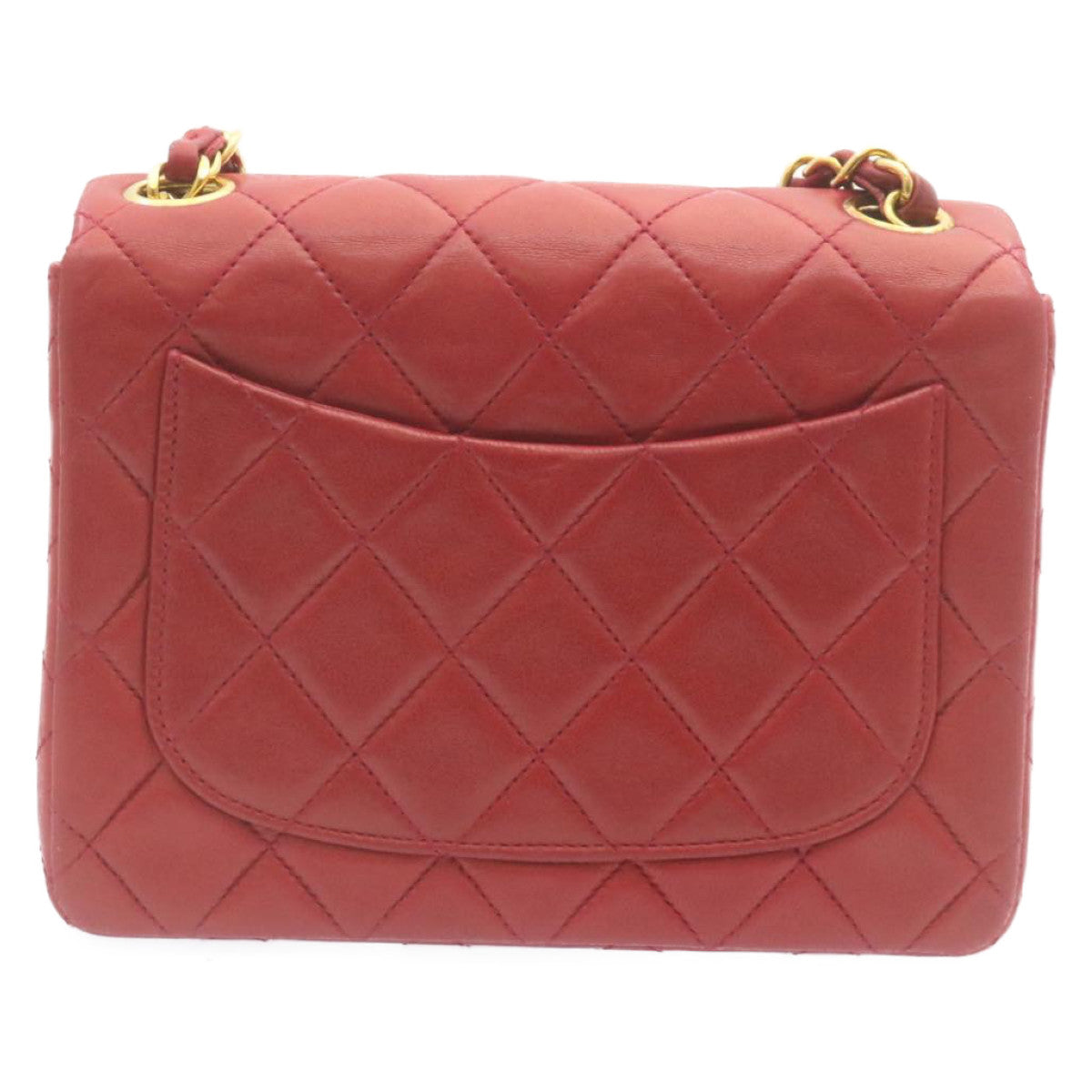 CHANEL Matelasse Chain Flap Shoulder Bag Lamb Skin Turn Lock Red CC  28661A