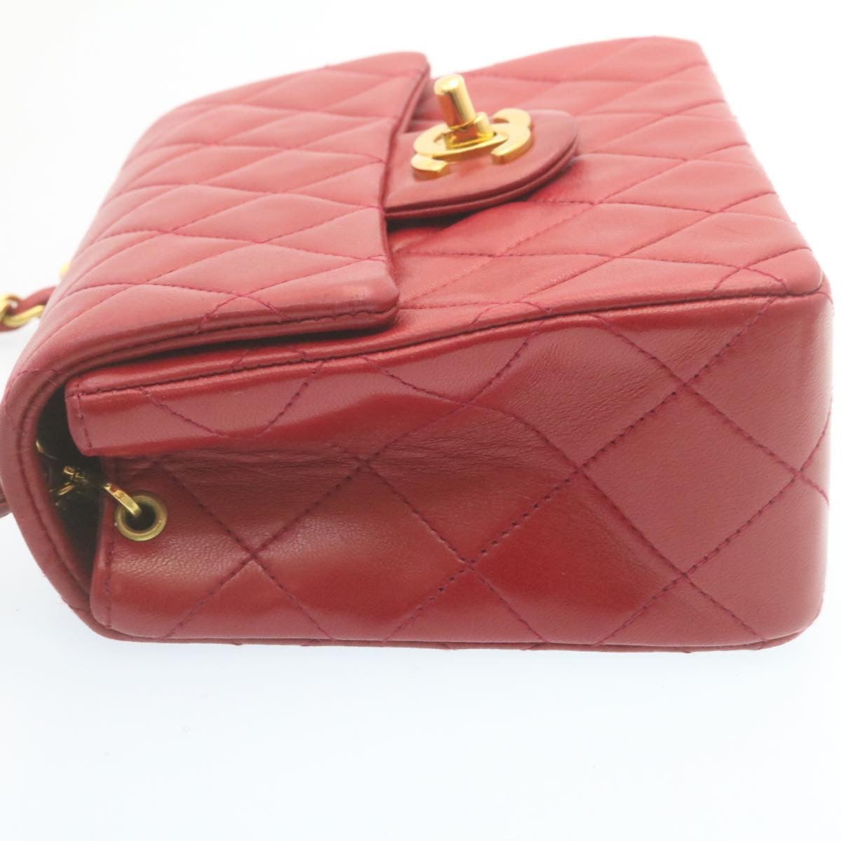 CHANEL Matelasse Chain Flap Shoulder Bag Lamb Skin Turn Lock Red CC  28661A