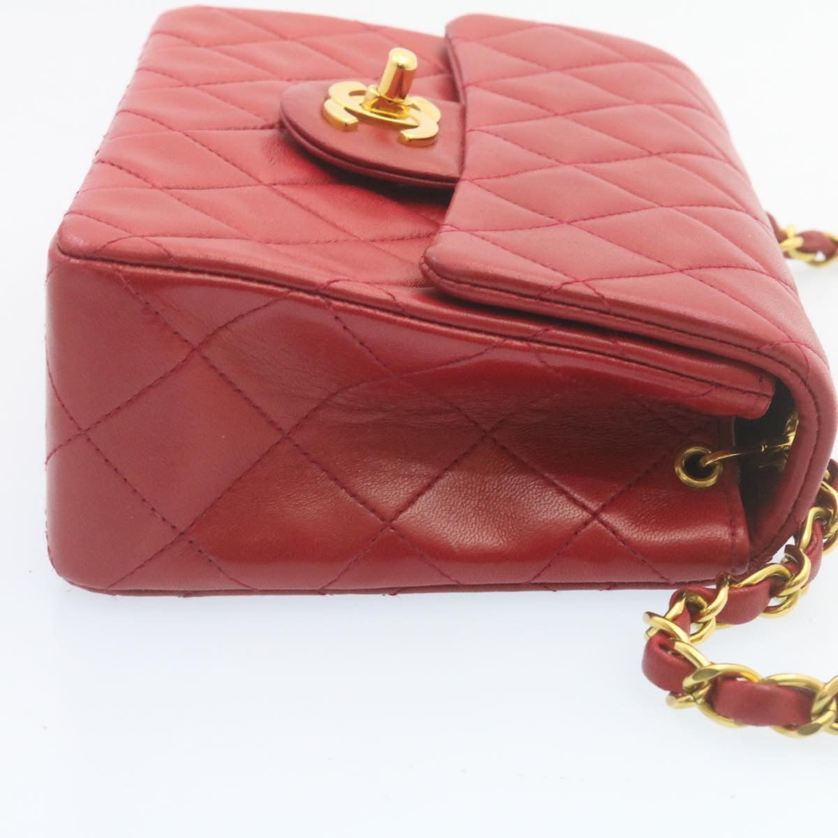 CHANEL Matelasse Chain Flap Shoulder Bag Lamb Skin Turn Lock Red CC  28661A