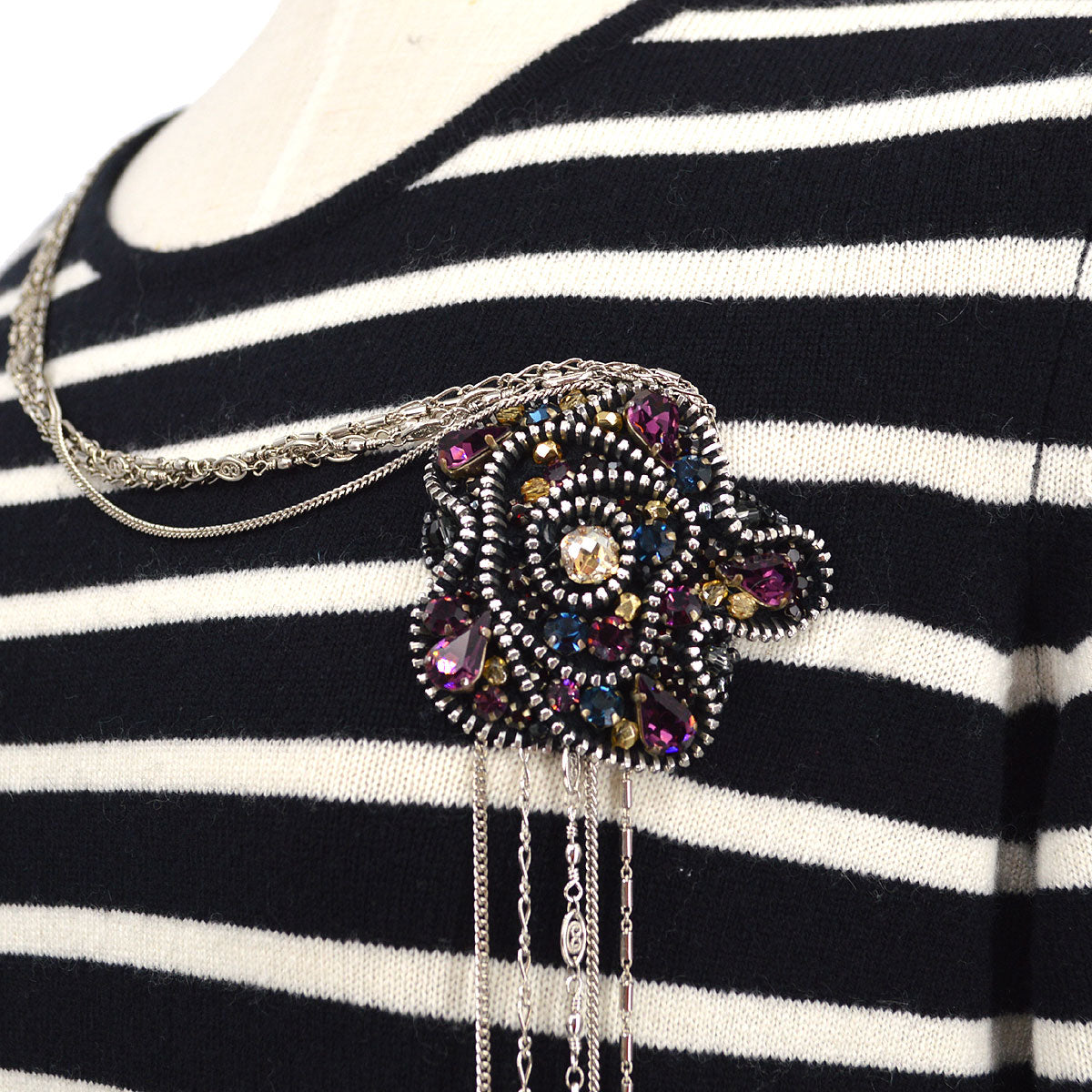 Luxury Chanel 2008 Fall chain-link embellished striped jumper #42
