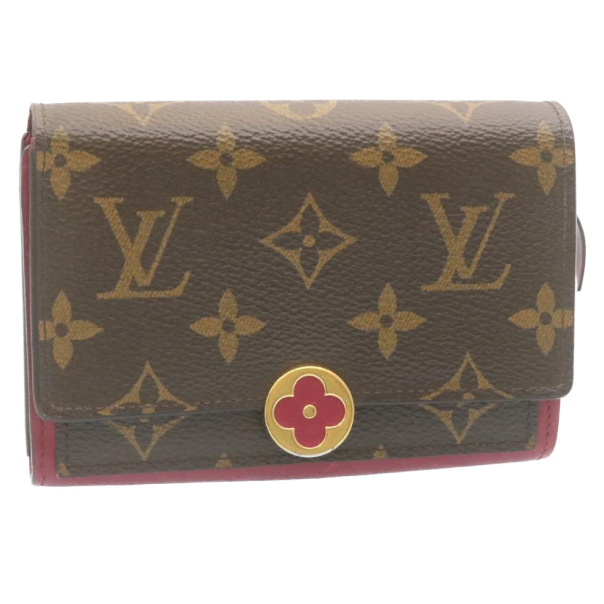 LOUIS VUITTON Monogram Portefeuille Flor Compact Wallet Fuchsia M64588 LV 28805