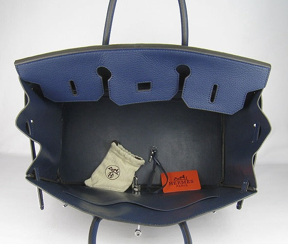 Luxury Hermes Birkin 35cm Togo Leather Handbags 6099 Dark Blue Silver