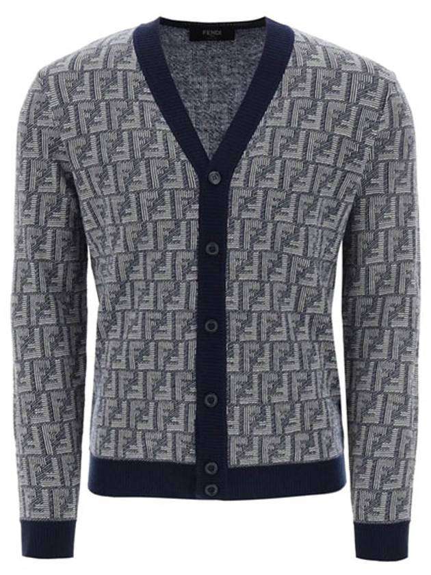 Luxury Fendi Shadow Motif V-neck Wool Cardigan White Blue
