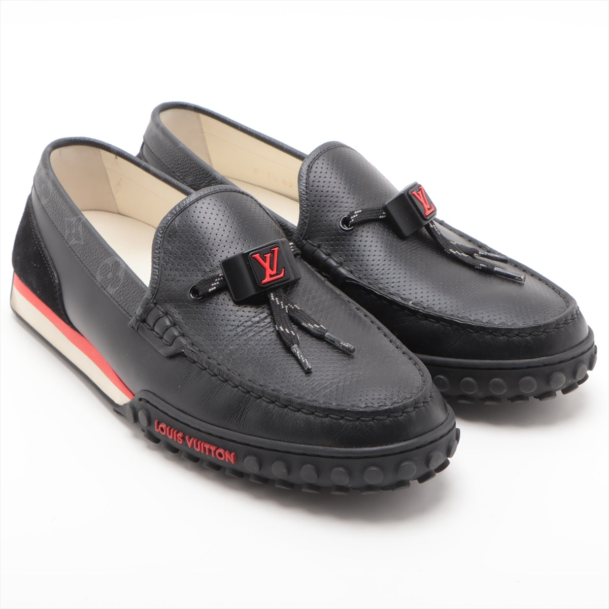 Louis Vuitton LV Racing Line 21 Year PVC  Leather Driving Shoes 7 1/2 Men Black ND0231 Monogram LV Logo