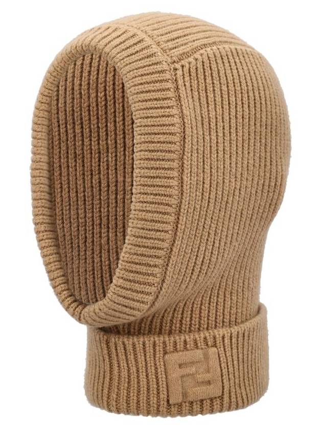 Luxury Fendi FF Logo Wool Balaclava Beige