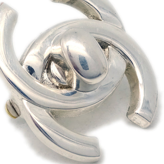 Chanel CC Turnlock Earrings Clip-On Silver Large 96P