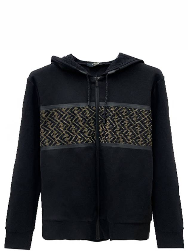 Luxury Fendi FF Logo Zip Up Hoodie Black