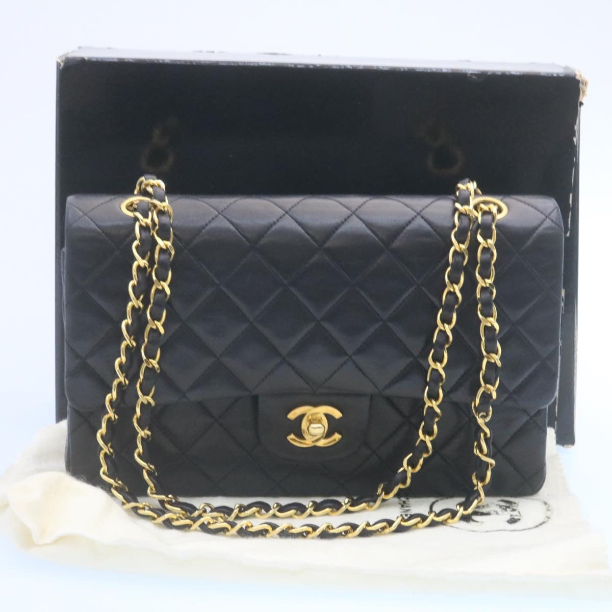 CHANEL Classic Matelasse 25 Chain Flap Shoulder Bag Lamb Skin Black  29001A