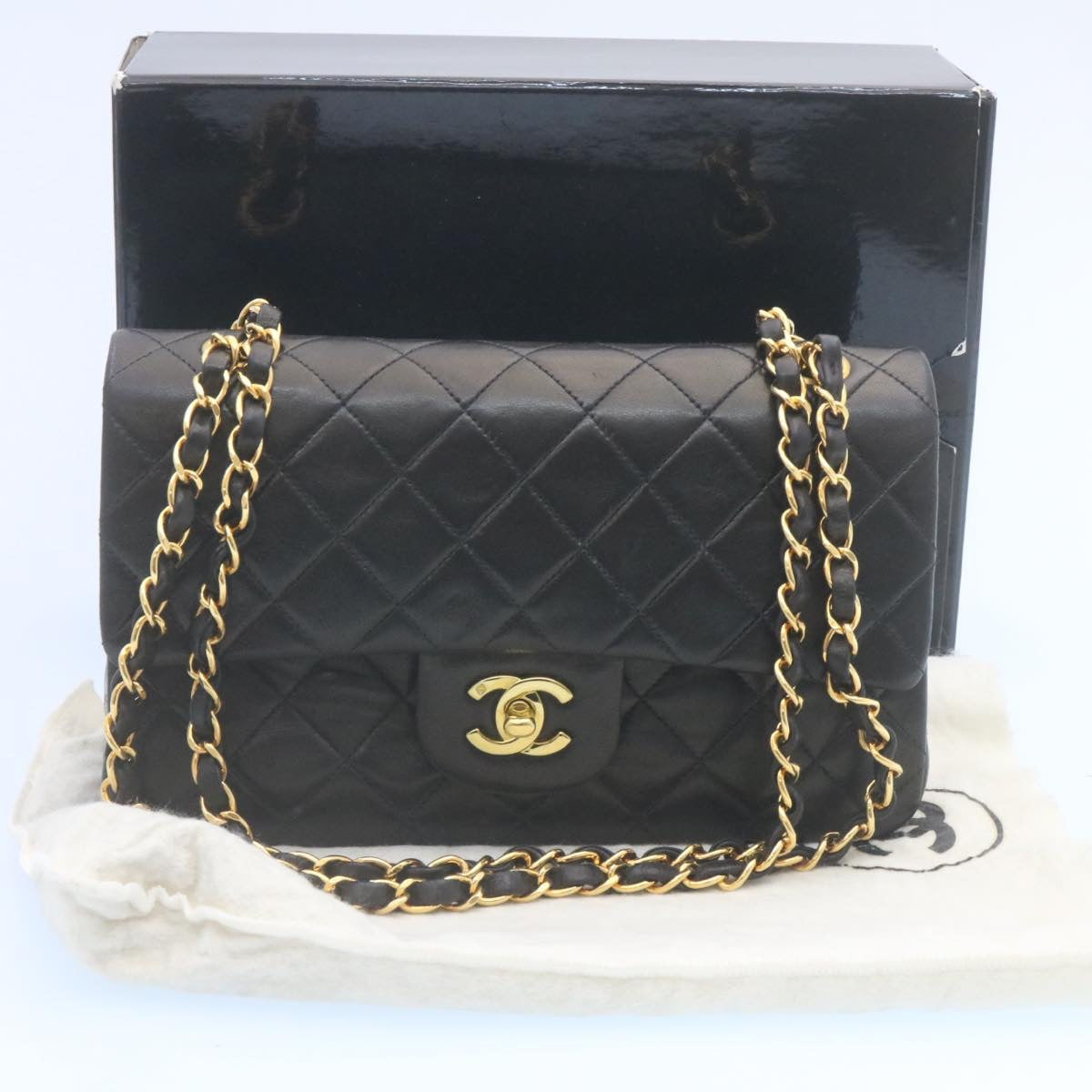 CHANEL Classic Matelasse 23 Chain Flap Shoulder Bag Lamb Skin Black  29002A