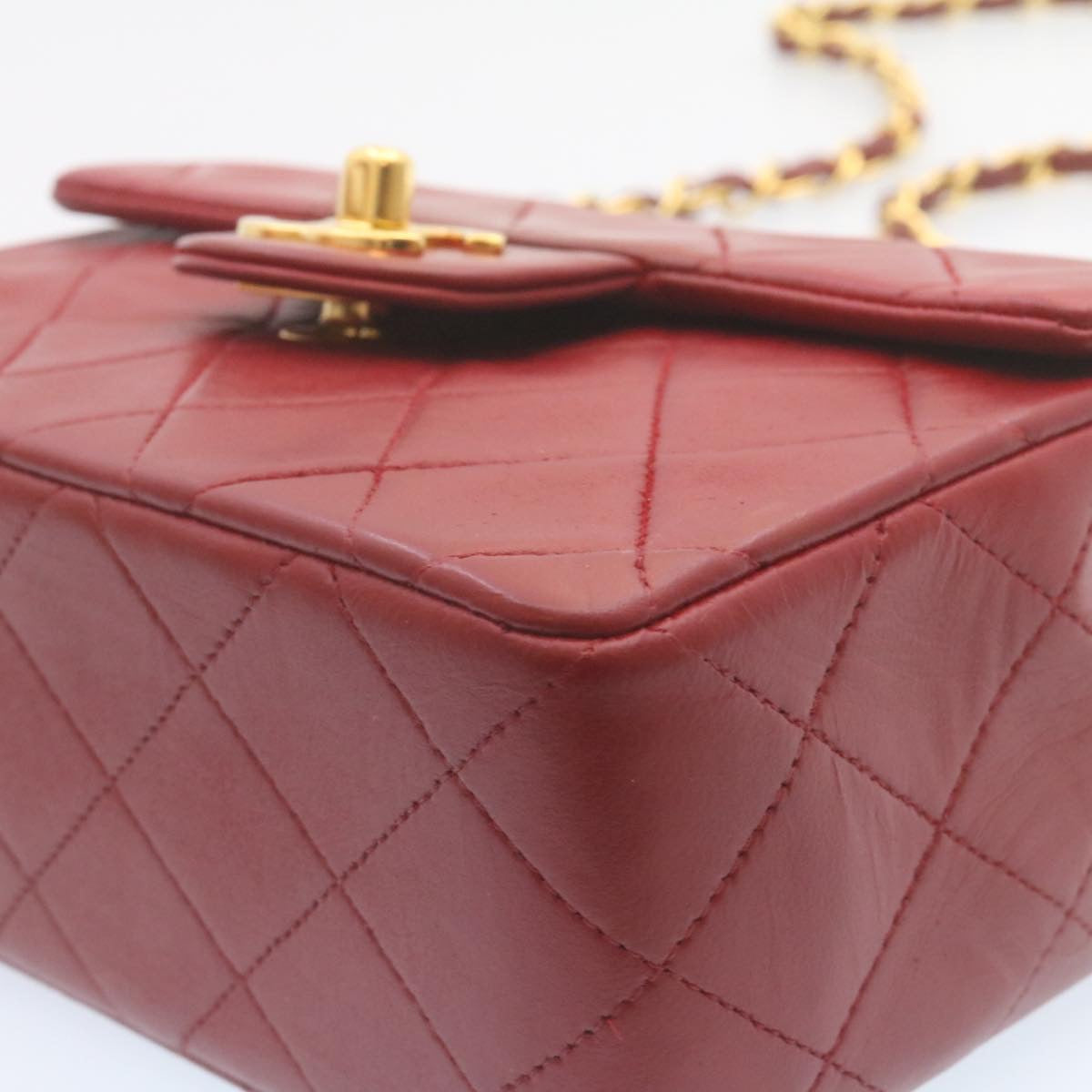 CHANEL Matelasse Chain Flap Shoulder Bag Lamb Skin Turn Lock Red CC  29038