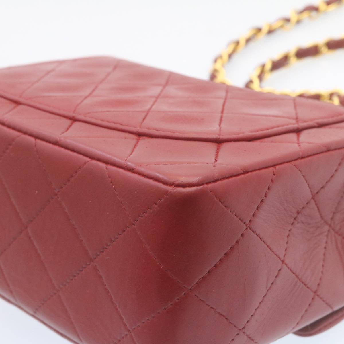 CHANEL Matelasse Chain Flap Shoulder Bag Lamb Skin Turn Lock Red CC  29038