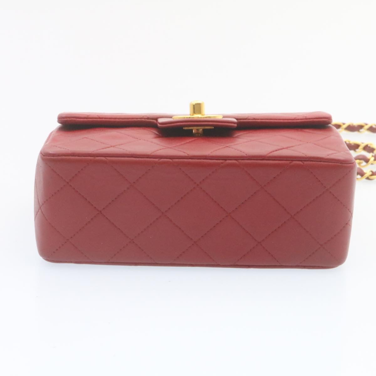 CHANEL Matelasse Chain Flap Shoulder Bag Lamb Skin Turn Lock Red CC  29038