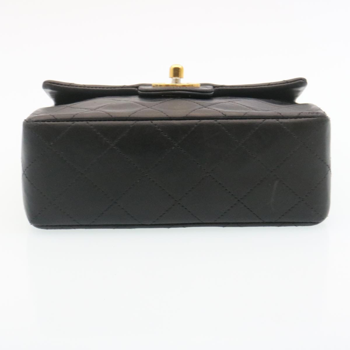 CHANEL Mini Matelasse Chain Flap Shoulder Bag Lamb Skin Black Gold  29069A