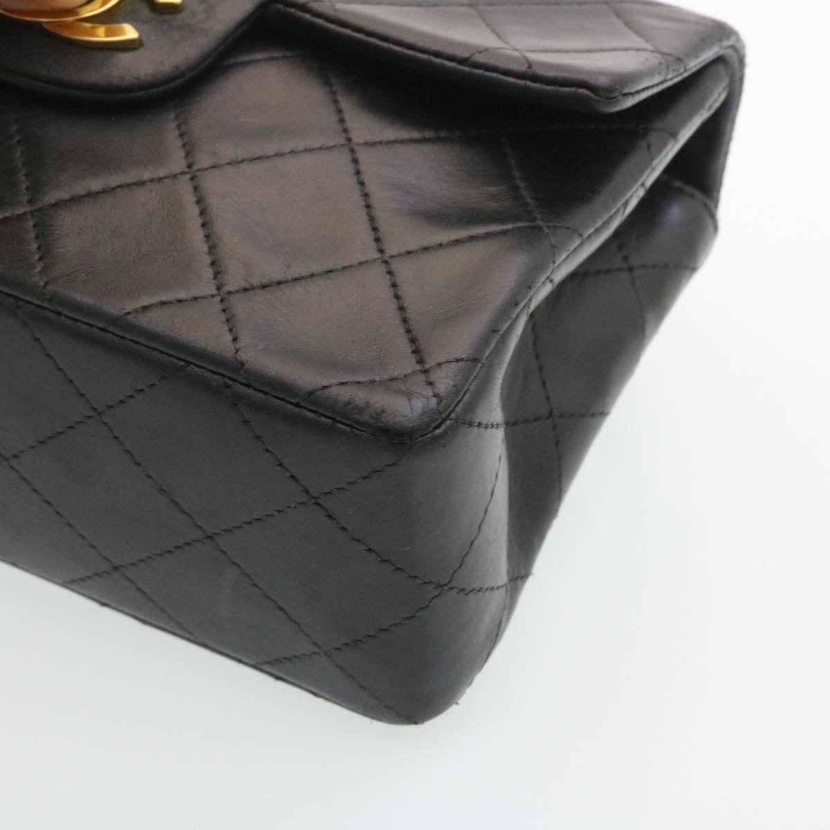 CHANEL Mini Matelasse Chain Flap Shoulder Bag Lamb Skin Black Gold  29069A