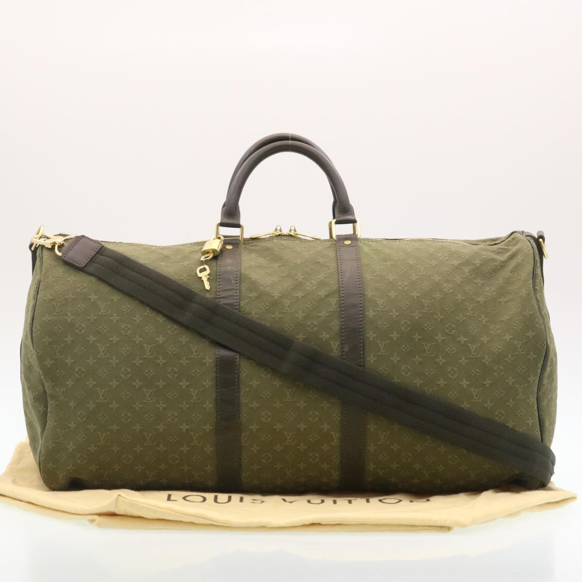 LOUIS VUITTON Monogram Mini Keepall Bandouliere55 Boston Bag Khaki 29090S